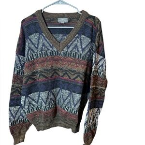 Sir William Vintage Geometric Knit Sweater Multi Colored Men’s XL Made in Korea